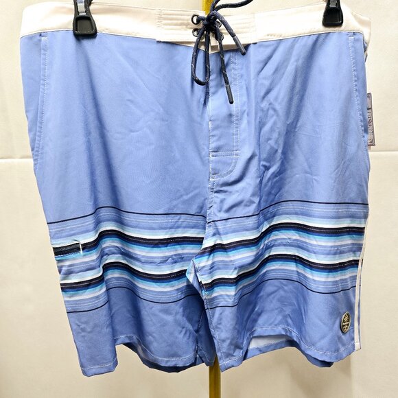 NWT FLAG & ANTHEM POLY/SPANDEX BLUE COMBO STRIPED SWIM TRUNKS/SHORTS 36 $50 - Picture 2 of 10